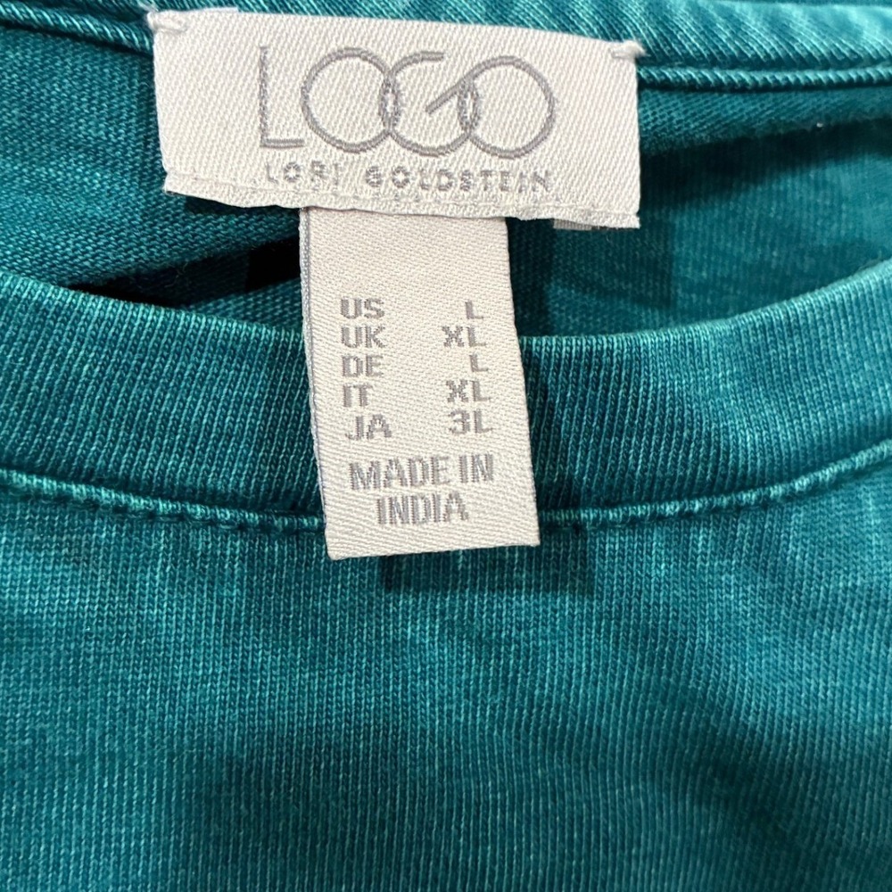 LOGO Teal Green Pleated Drop Waist Dress - L - Cotton 3/4 Sleeve Boho Casual